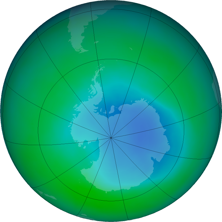 Antarctic ozone map for December 2015